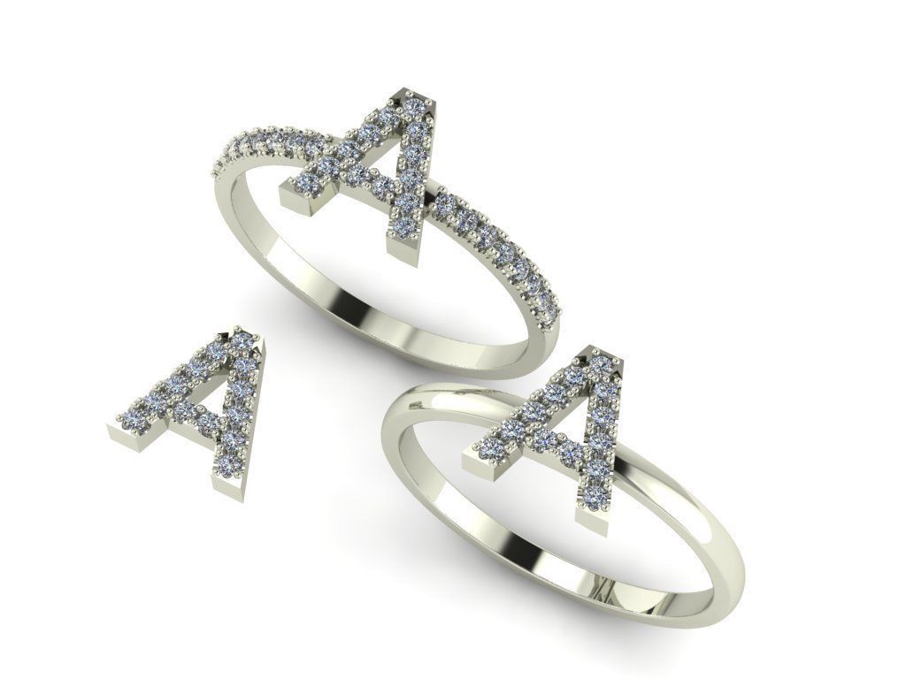 Alphabet letter ring A 3D print model_15