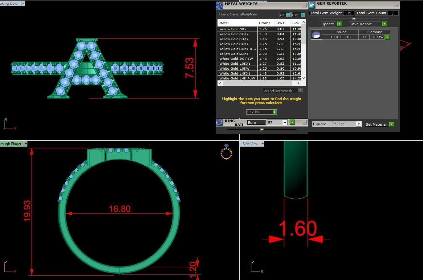Alphabet letter ring A 3D print model_3