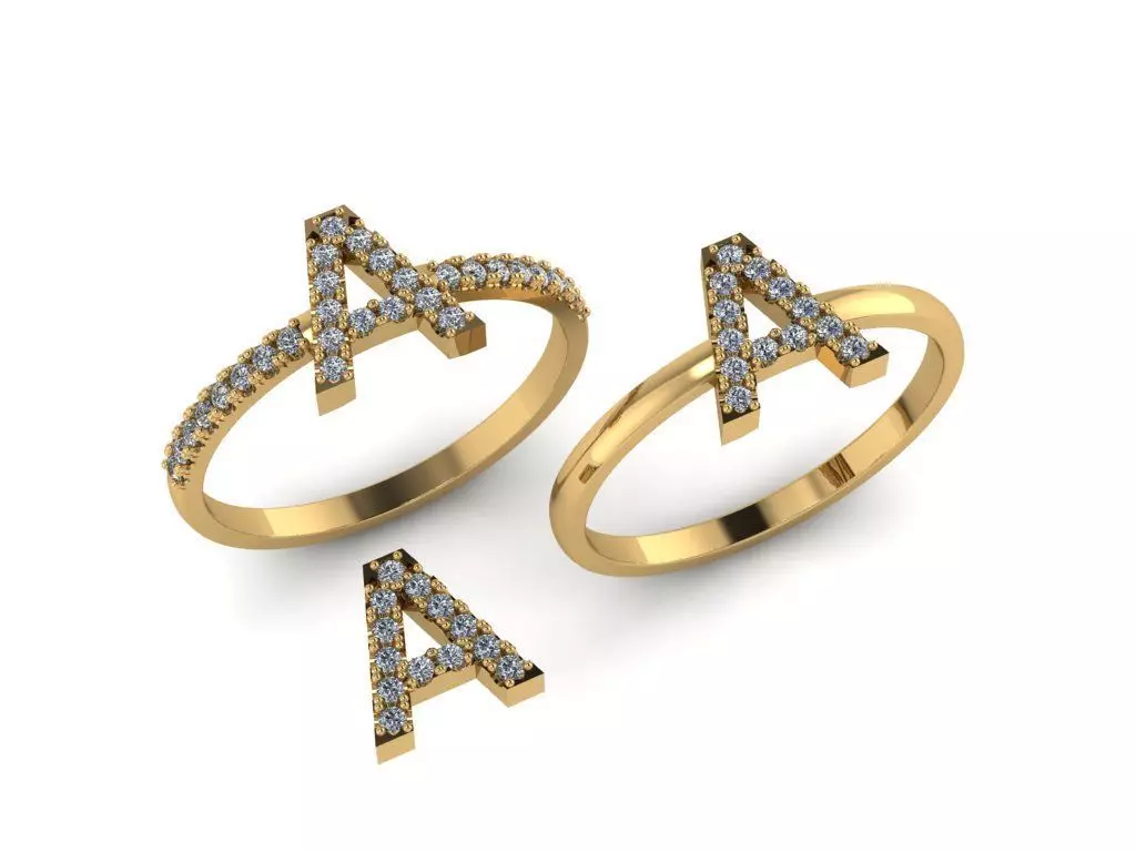 Alphabet letter ring A 3D print model_0