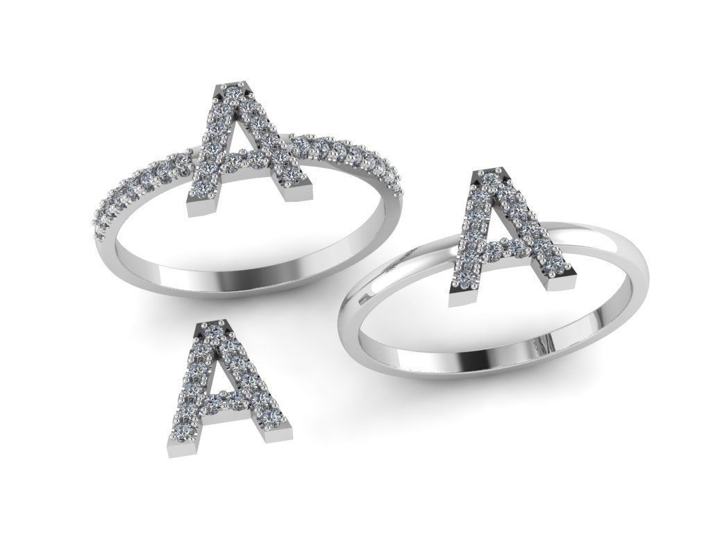 Alphabet letter ring A 3D print model_16