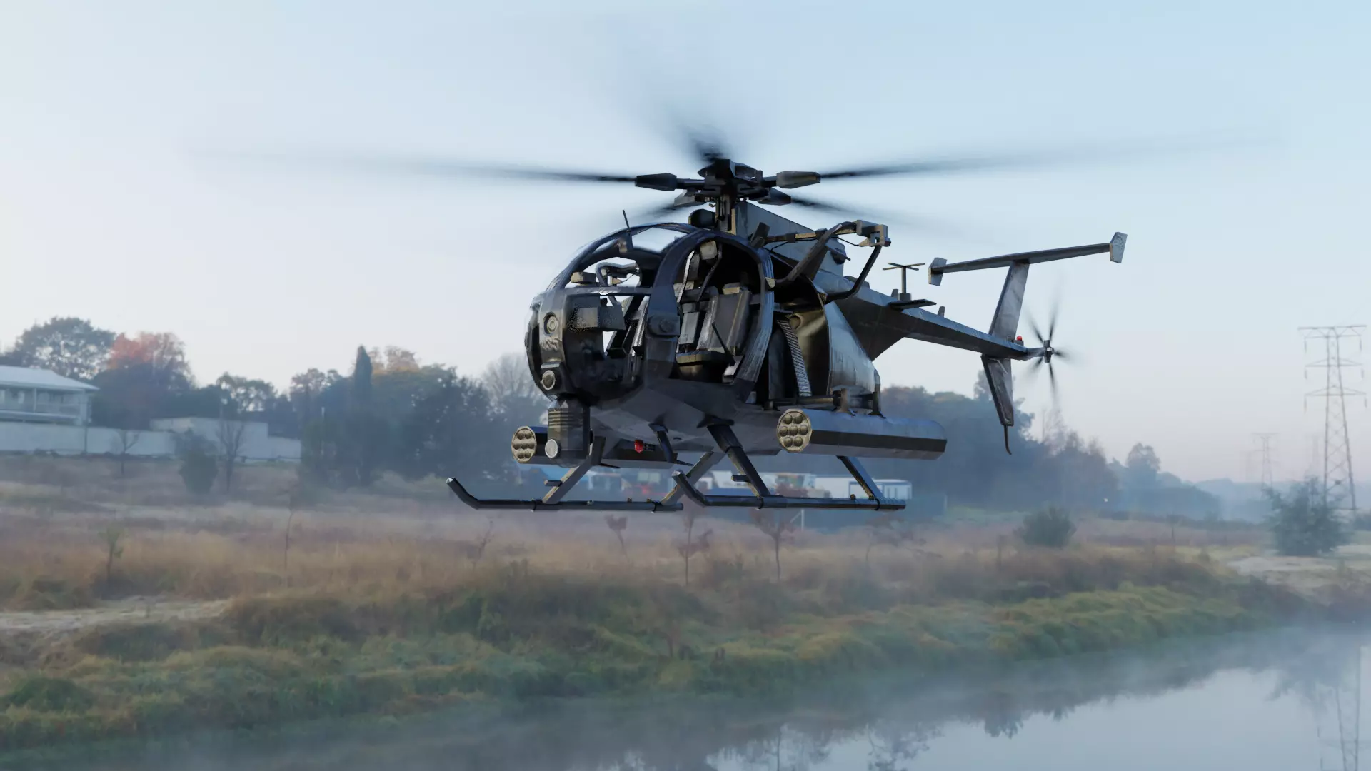 AH-6 Little Bird Rigged Low-poly 3D model_0