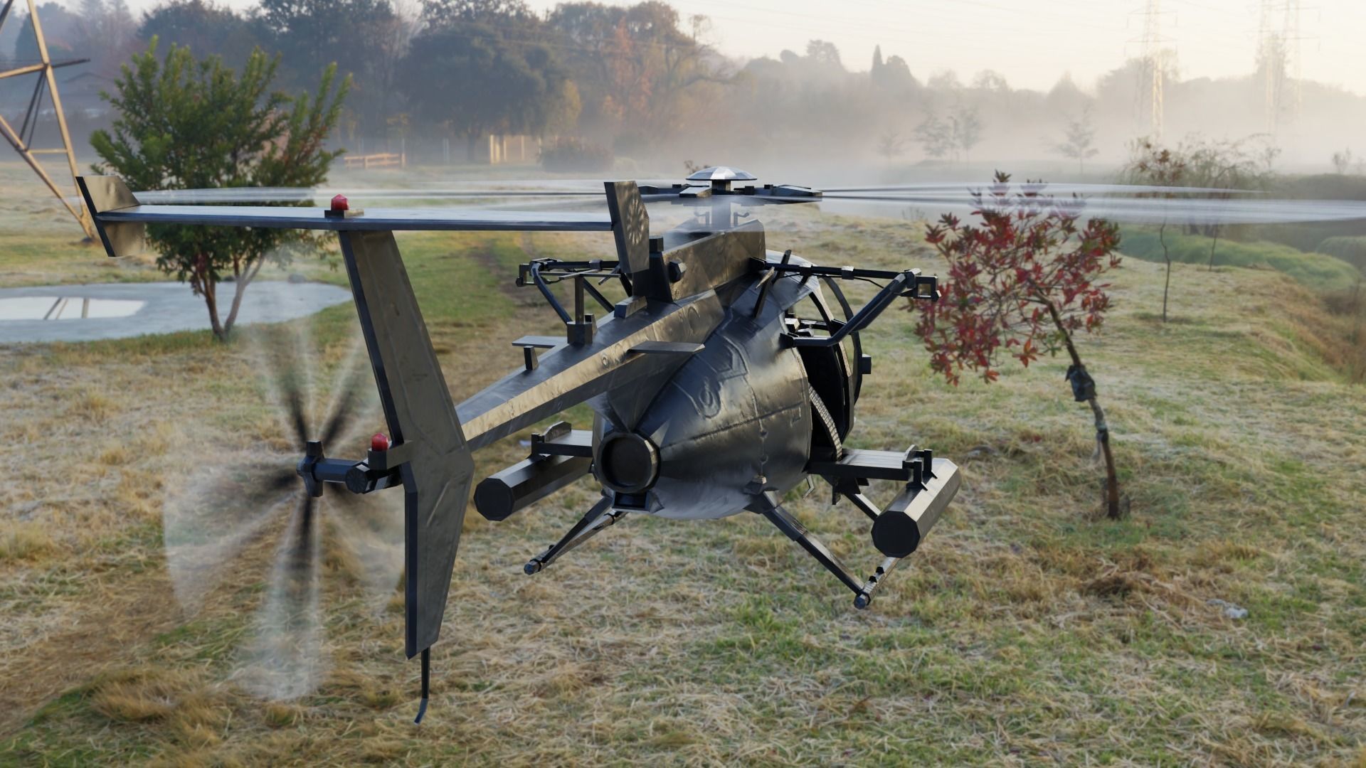 AH-6 Little Bird Rigged Low-poly 3D model_5