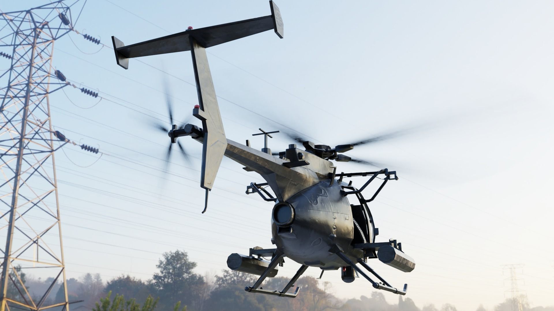 AH-6 Little Bird Rigged Low-poly 3D model_4