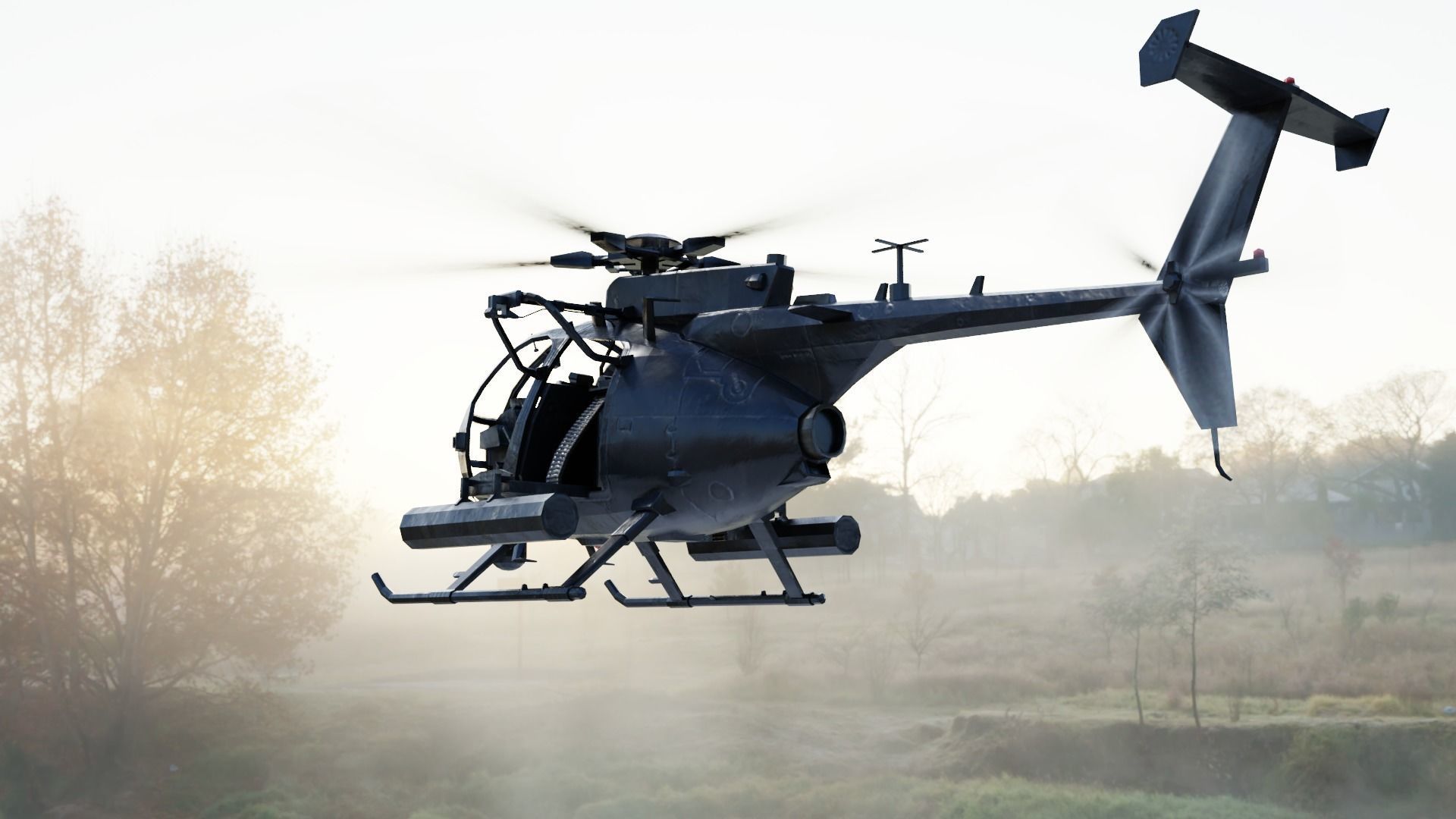 AH-6 Little Bird Rigged Low-poly 3D model_3