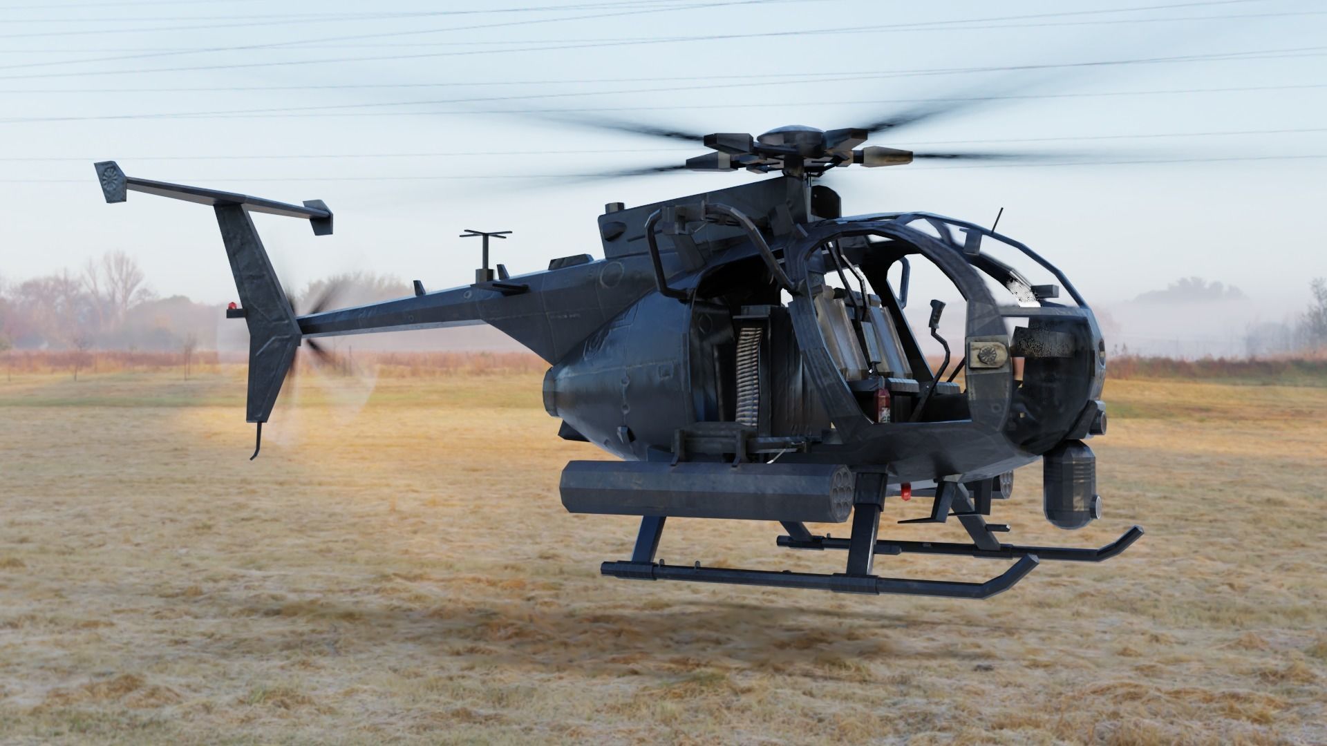 AH-6 Little Bird Rigged Low-poly 3D model_1