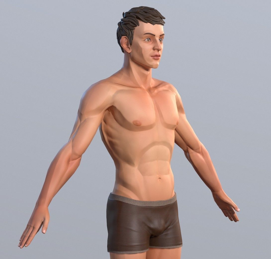 Man Stylized Body Male Game Ready Character PBR Low-poly 3D model_9