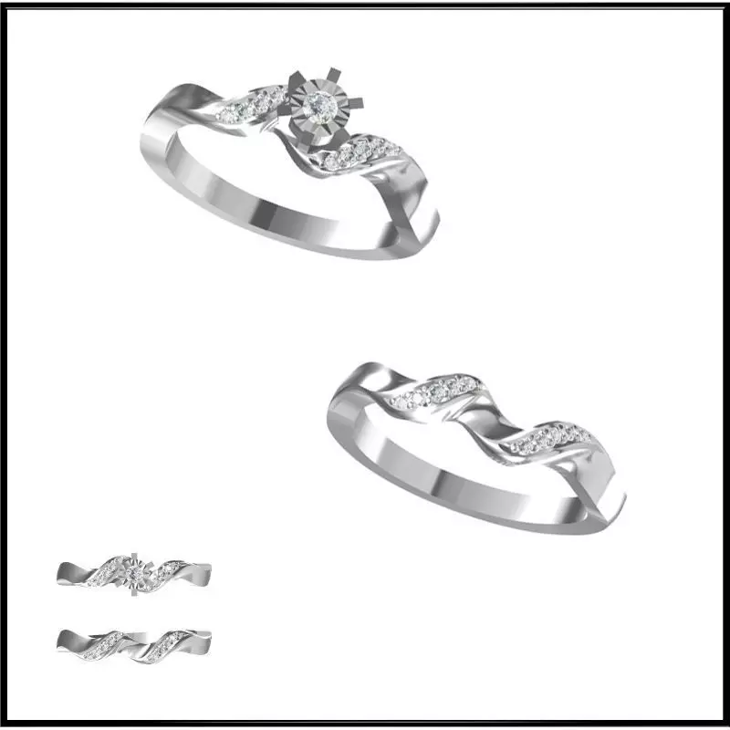 JCD Format Unique bridal set rings cad ring design 3D print model
