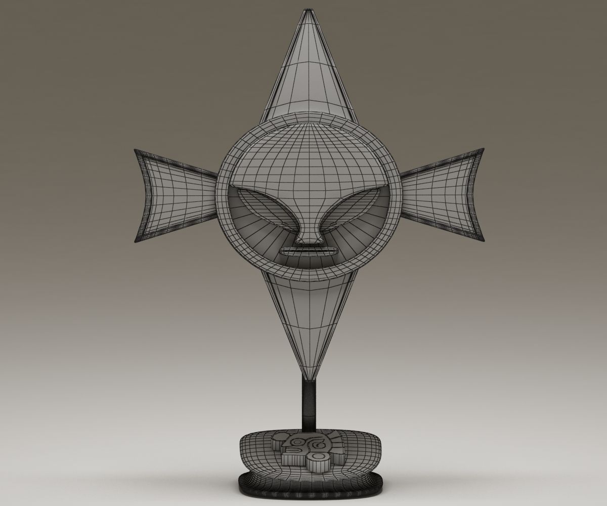 Mayan Alien Emblem Statuette 3D model_4