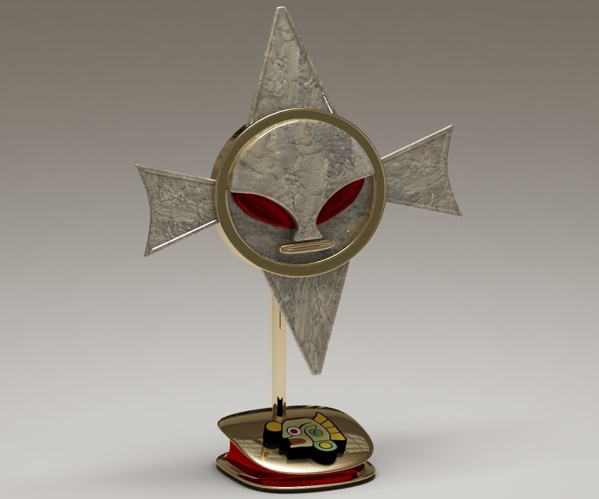 Mayan Alien Emblem Statuette 3D model_1