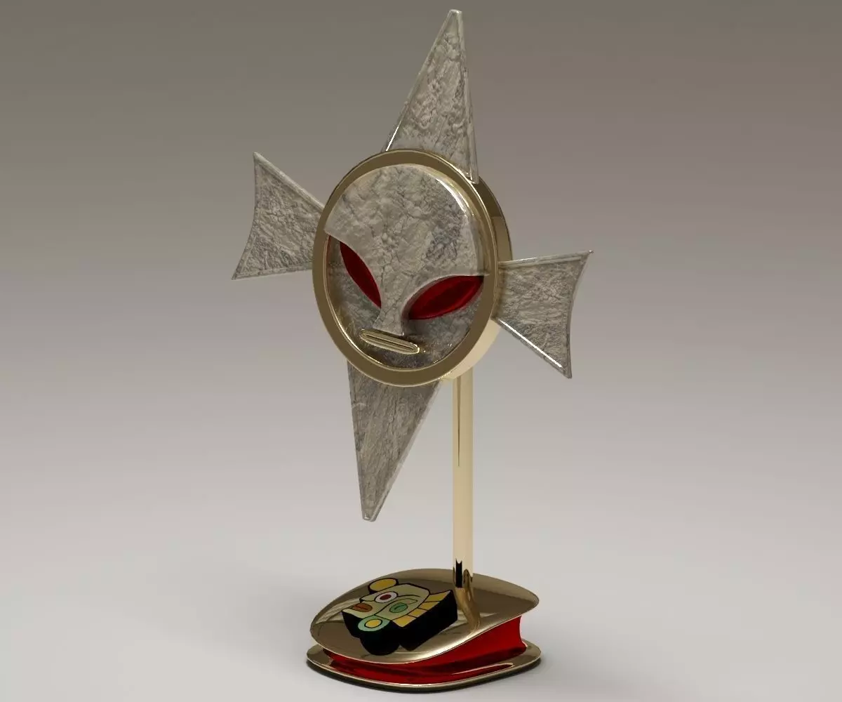 Mayan Alien Emblem Statuette 3D model_0