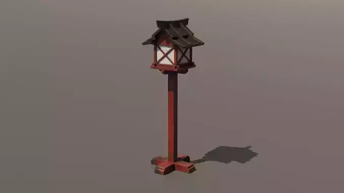 Japanese Wood Street Lamp Low-poly 3D model