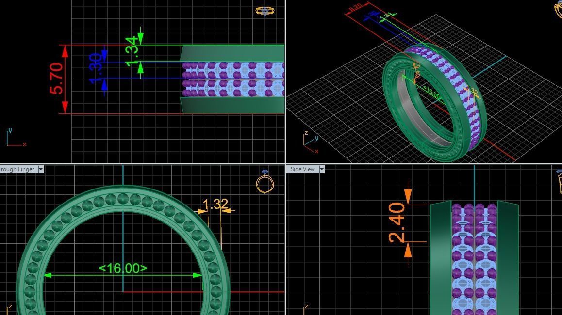 Wedding bands double row with diamonds 3D print model 3D model_4