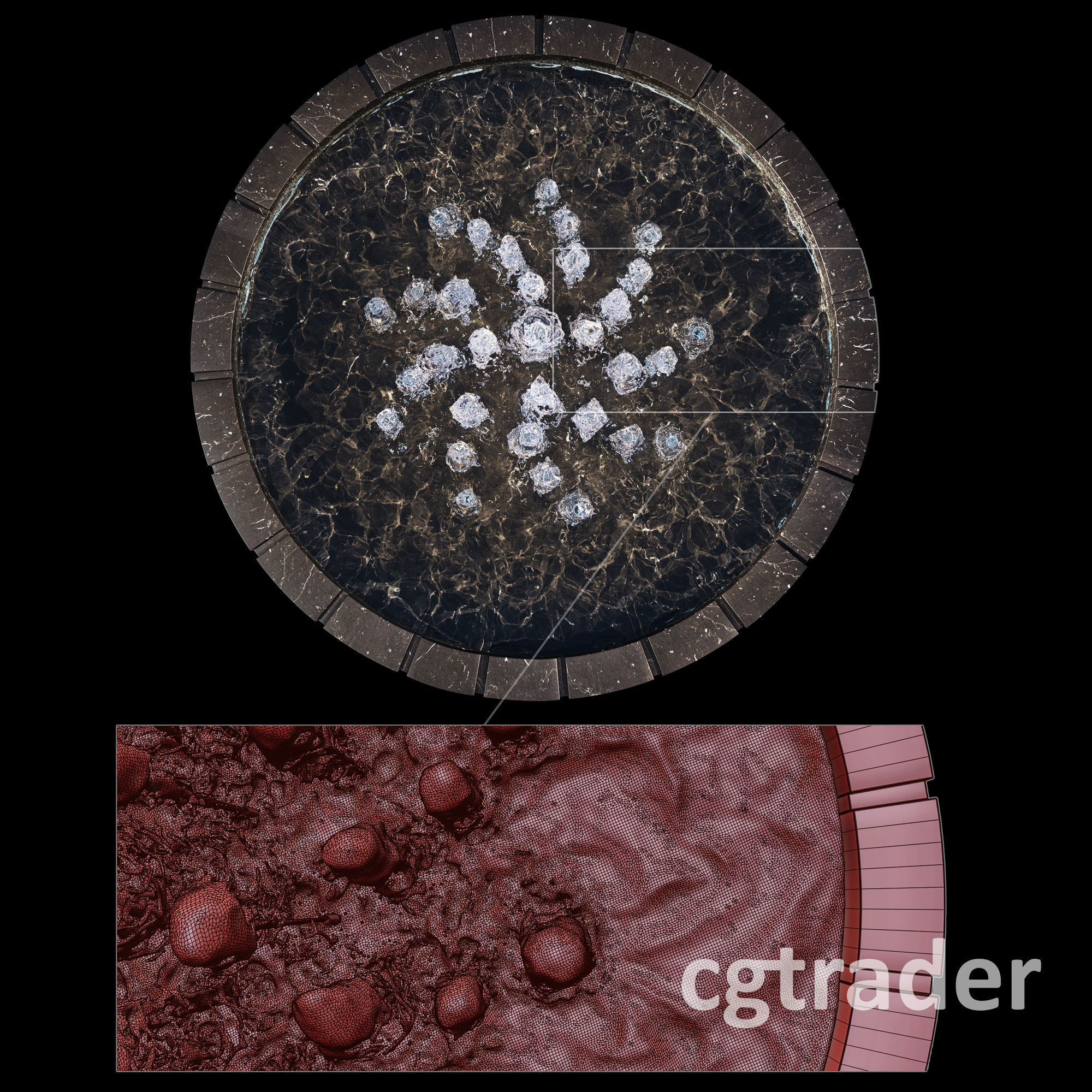 3 large water Fountains  3D model_2