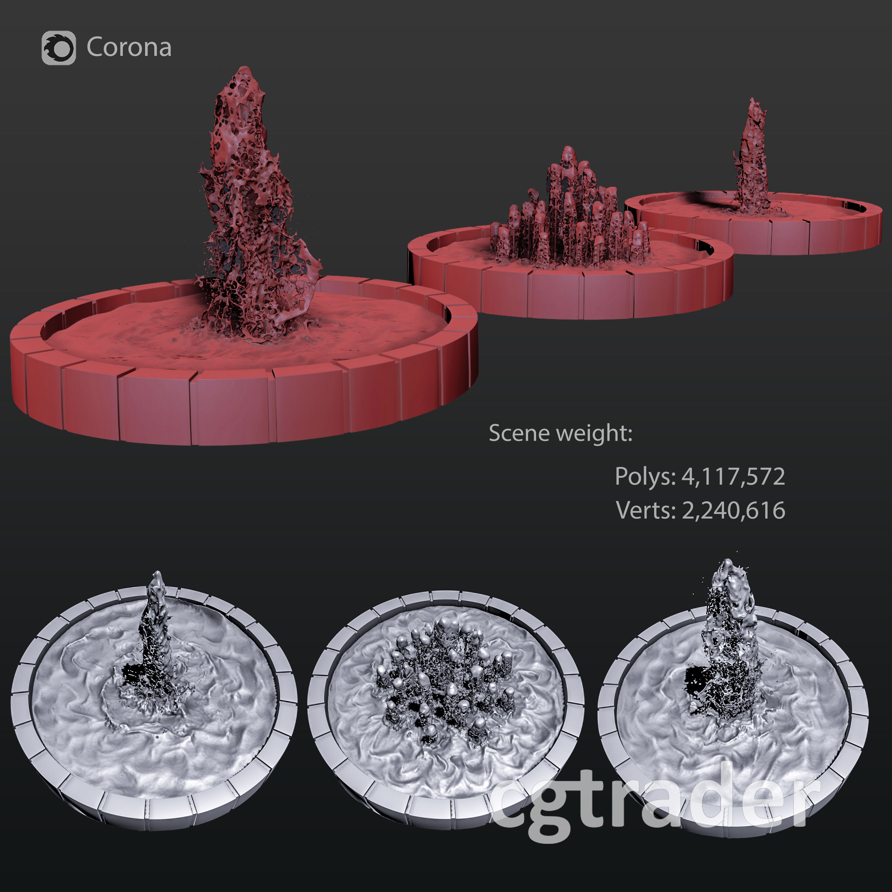 3 large water Fountains  3D model_4