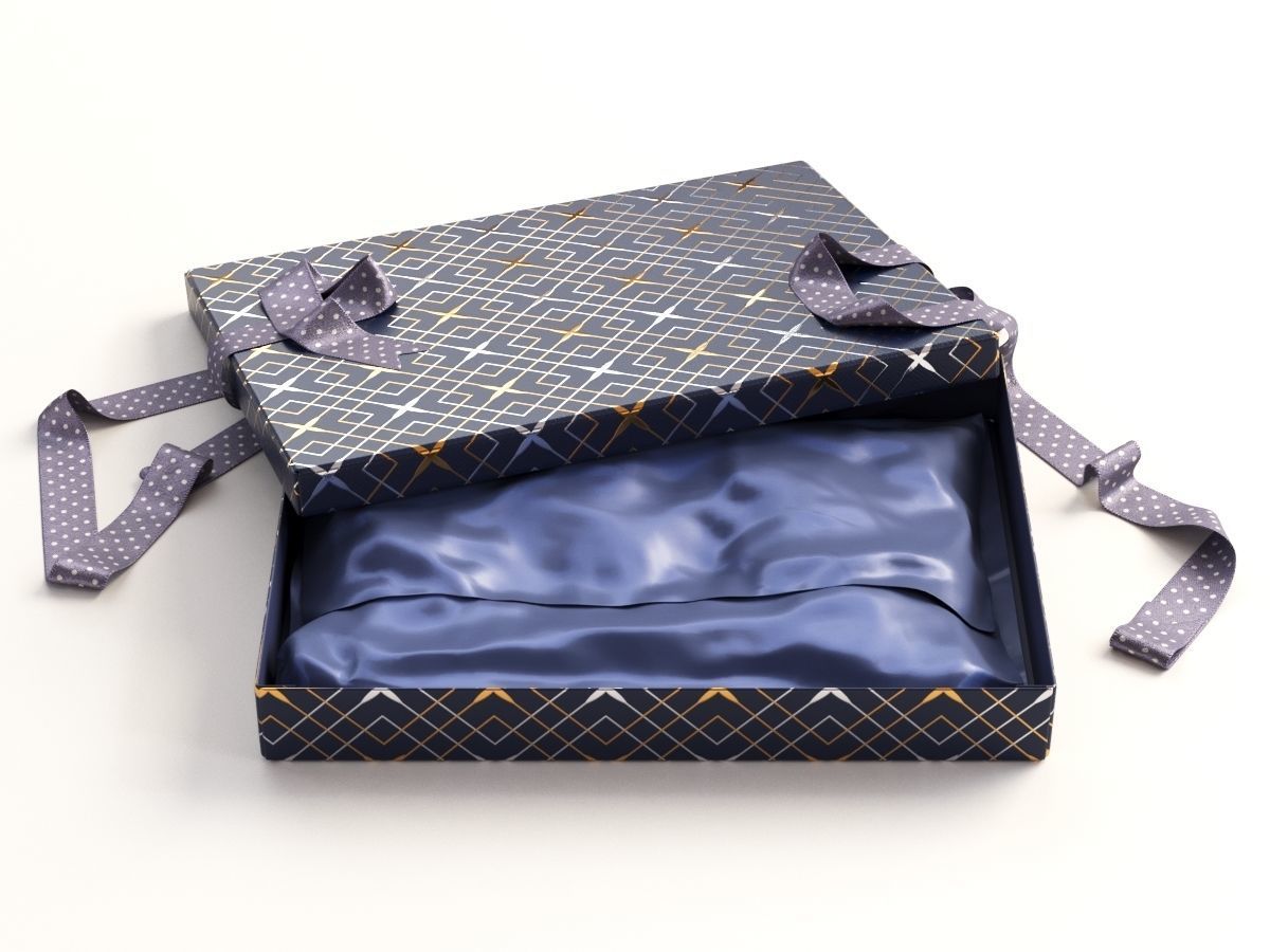 Open gift box with ribbon 3D model_3