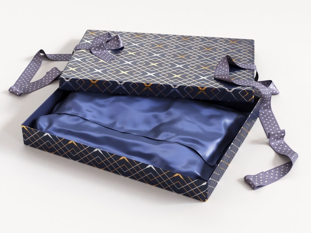 Open gift box with ribbon 3D model_2