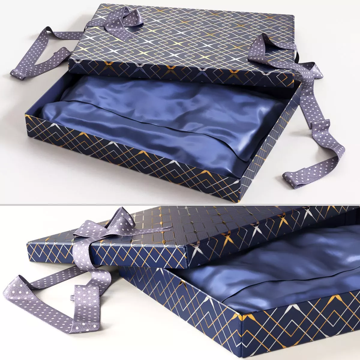 Open gift box with ribbon 3D model_0