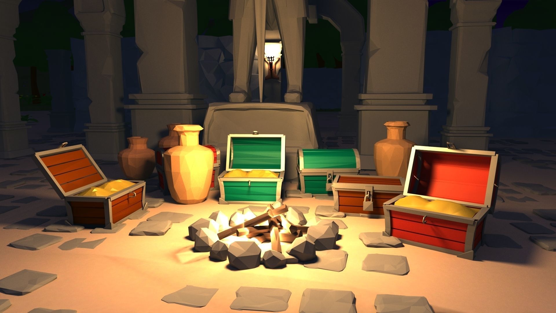 polygon nature blocks and items for RPG Adventure games Low-poly 3D model_20