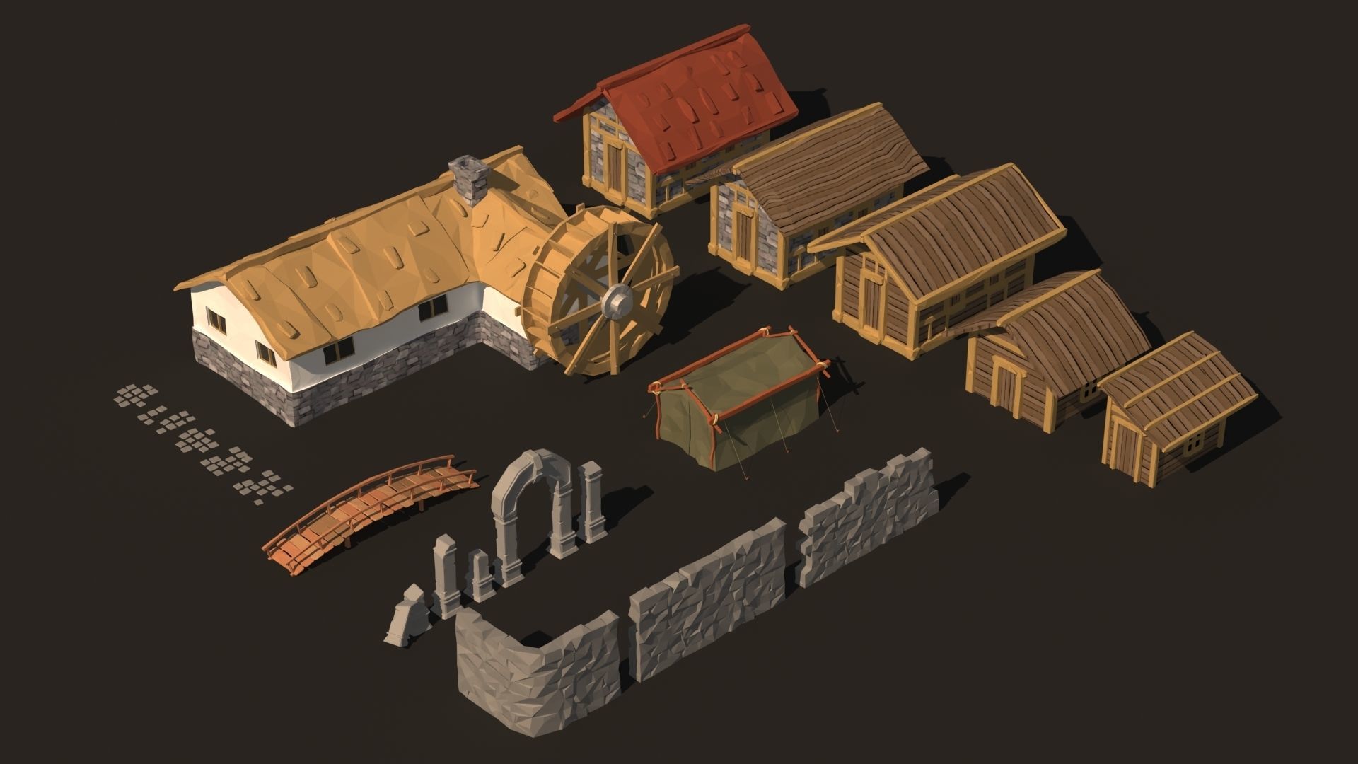 polygon nature blocks and items for RPG Adventure games Low-poly 3D model_10