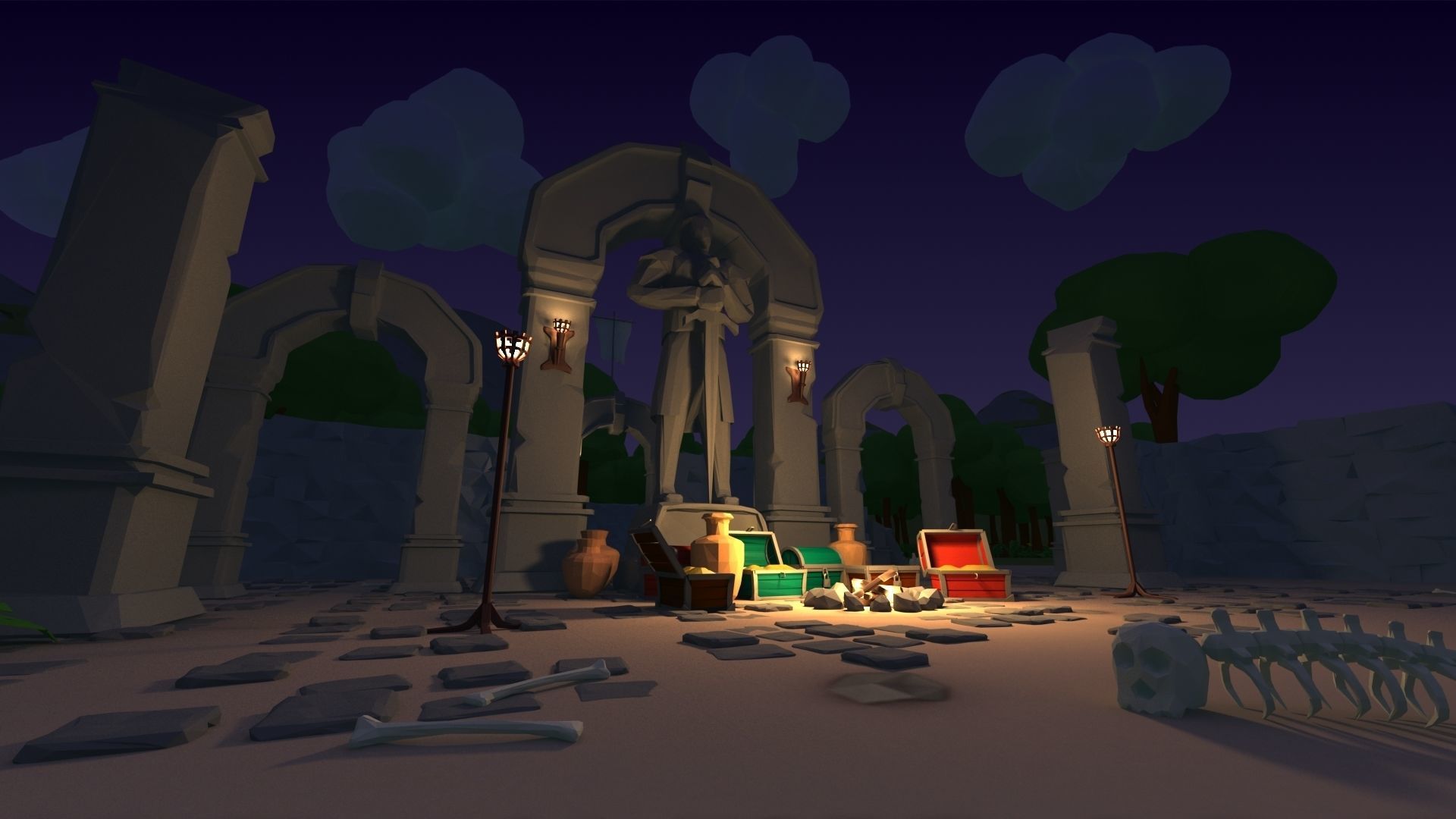 polygon nature blocks and items for RPG Adventure games Low-poly 3D model_19