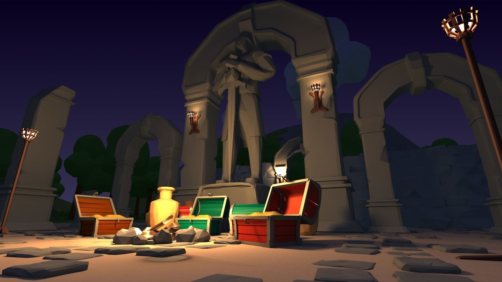 polygon nature blocks and items for RPG Adventure games Low-poly 3D model_5