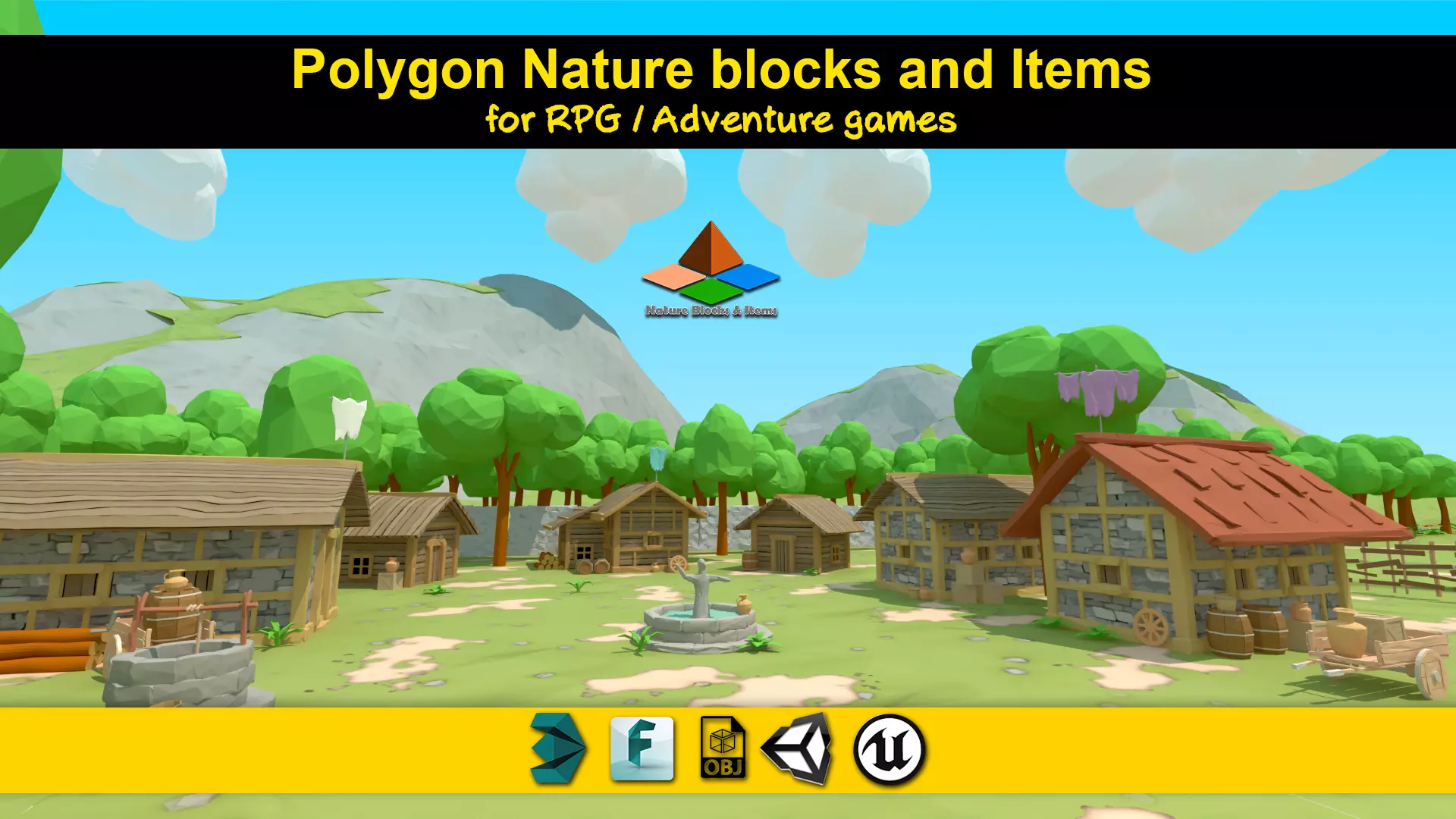 polygon nature blocks and items for RPG Adventure games Low-poly 3D model_0