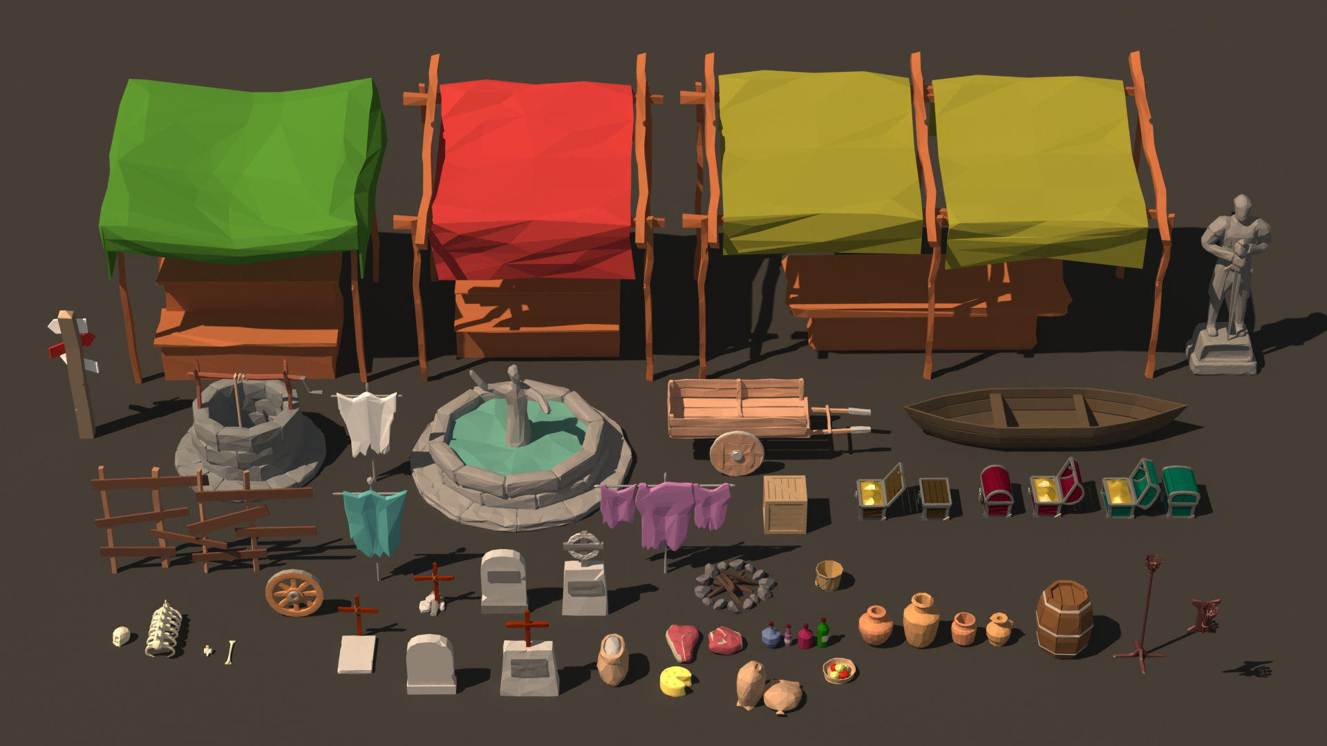 polygon nature blocks and items for RPG Adventure games Low-poly 3D model_2