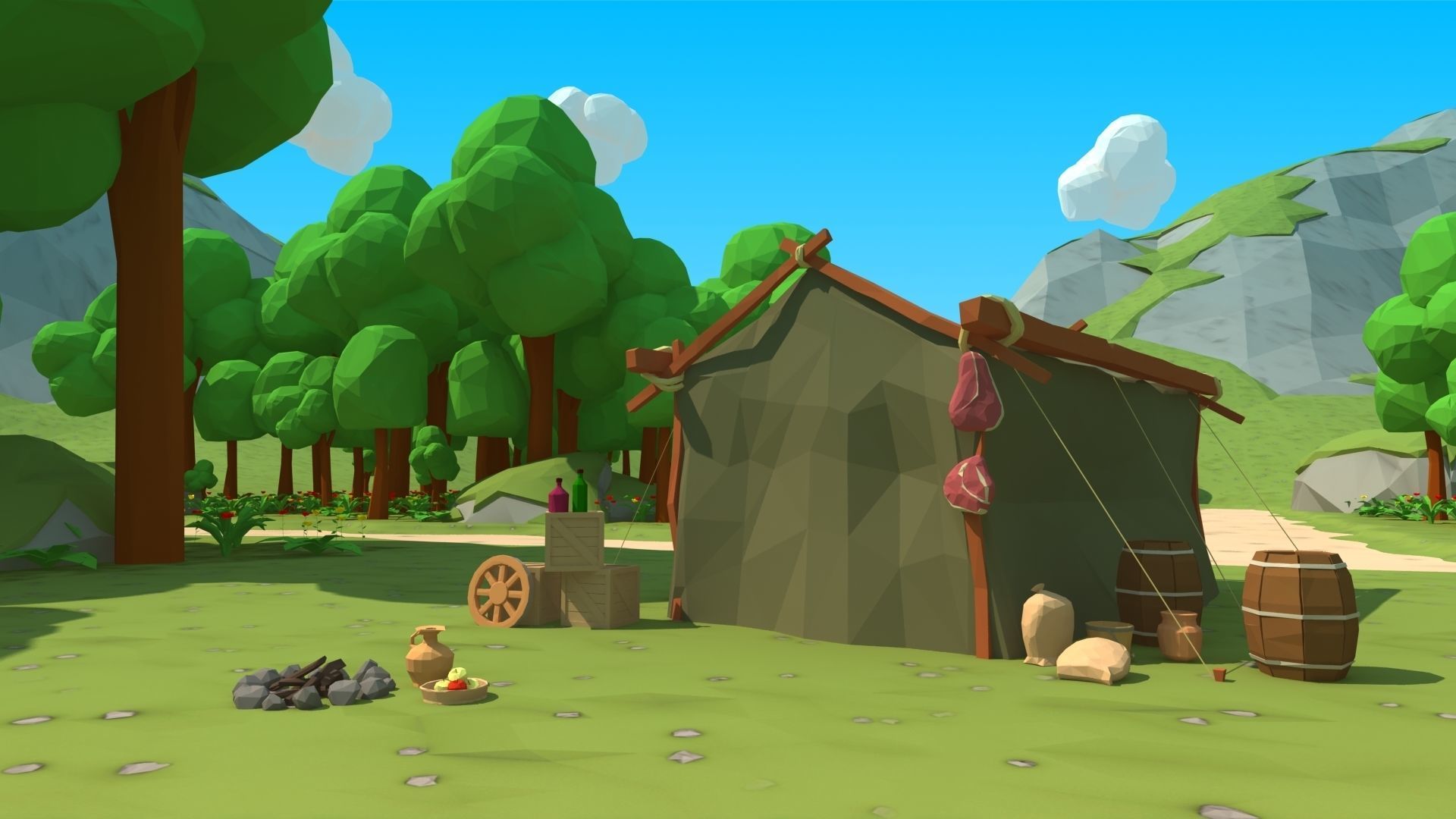 polygon nature blocks and items for RPG Adventure games Low-poly 3D model_9