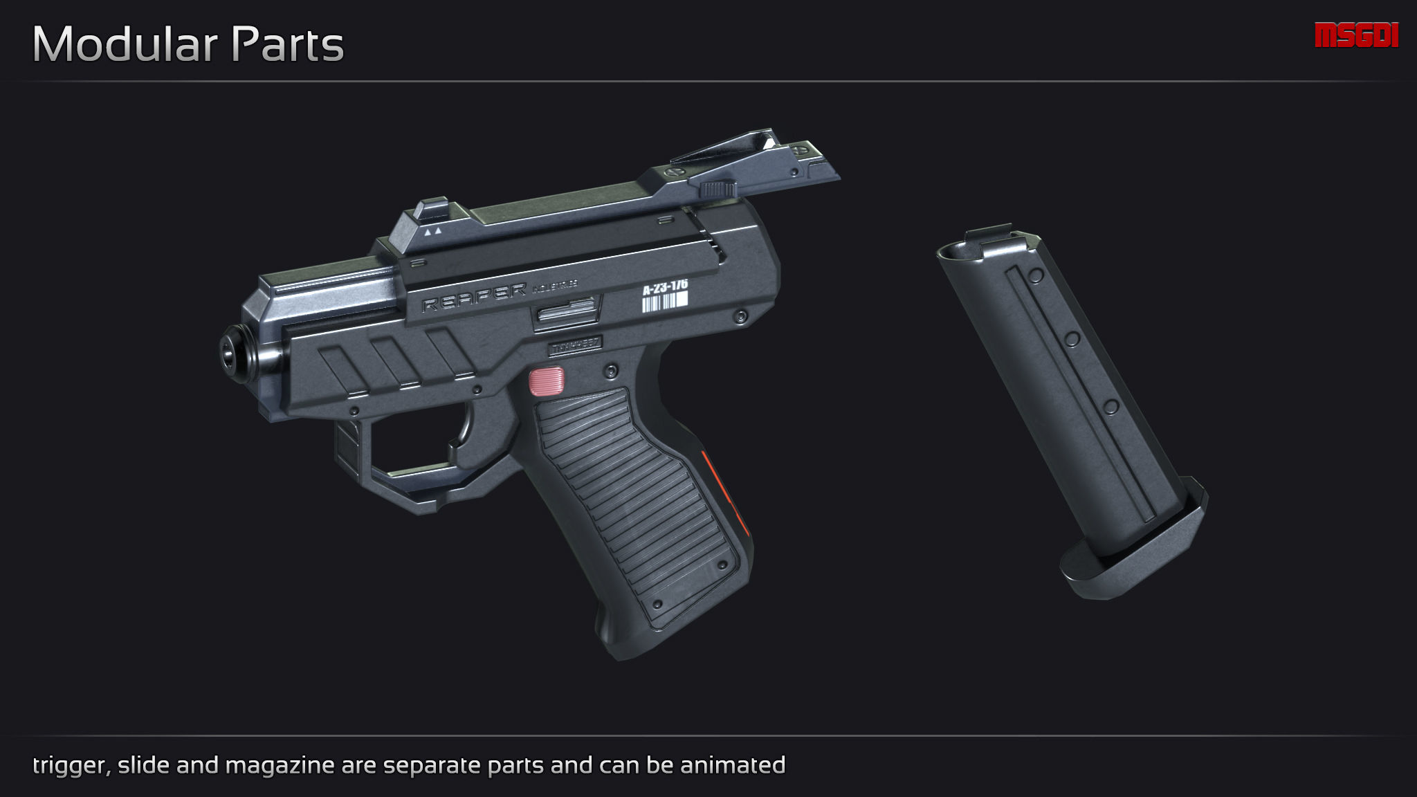 Scifi Pistol PNT 34 Low-poly 3D model_1