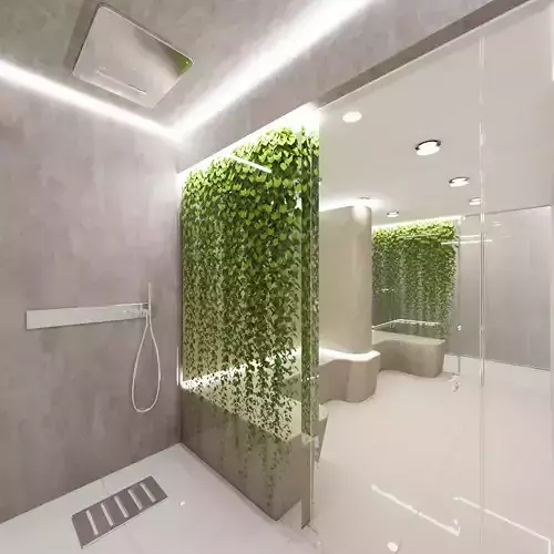 Sauna and Shower with plant wall rendered in Corona 3DS MAX