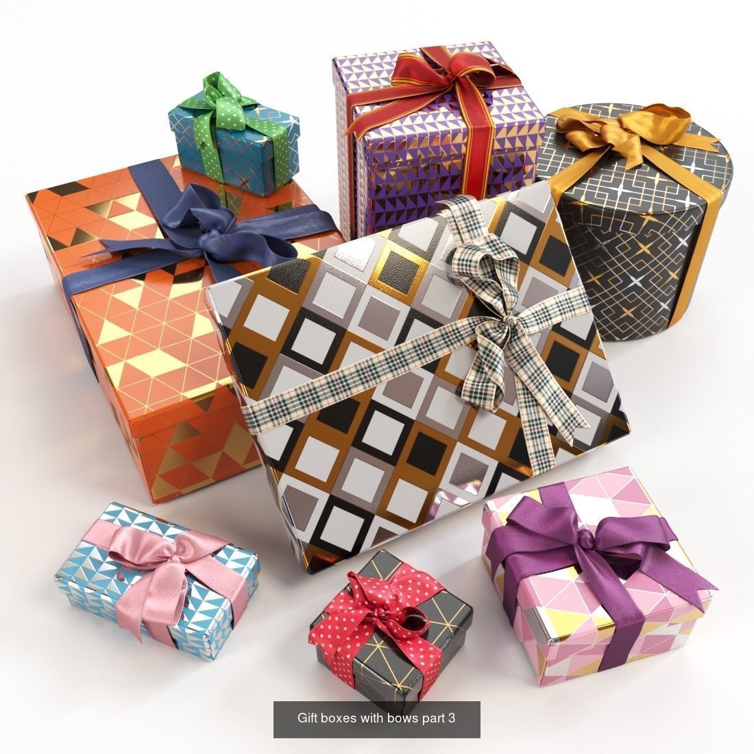 25 unique gift boxes with ribbons 3D Model Collection_4