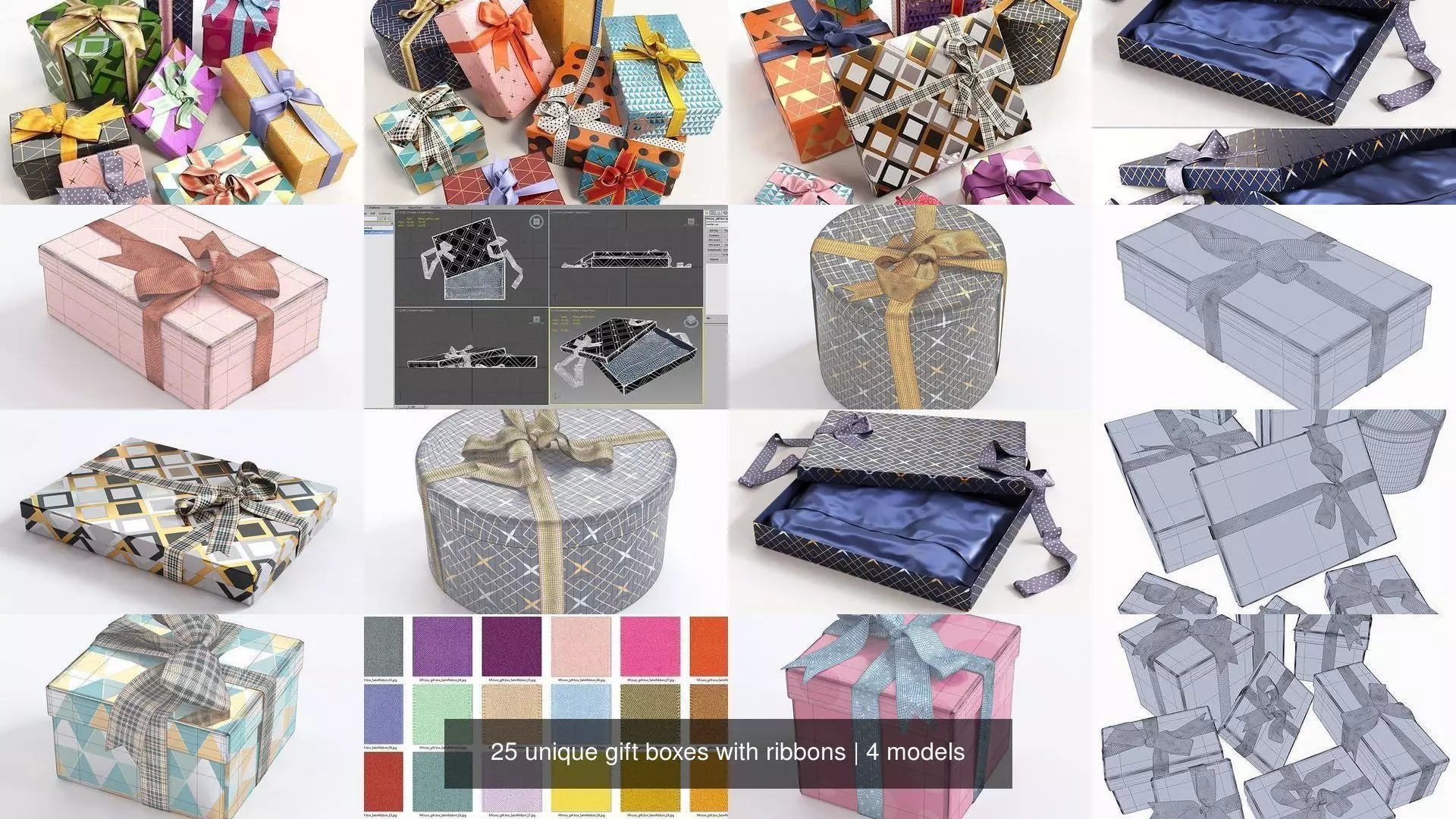 25 unique gift boxes with ribbons 3D Model Collection_1