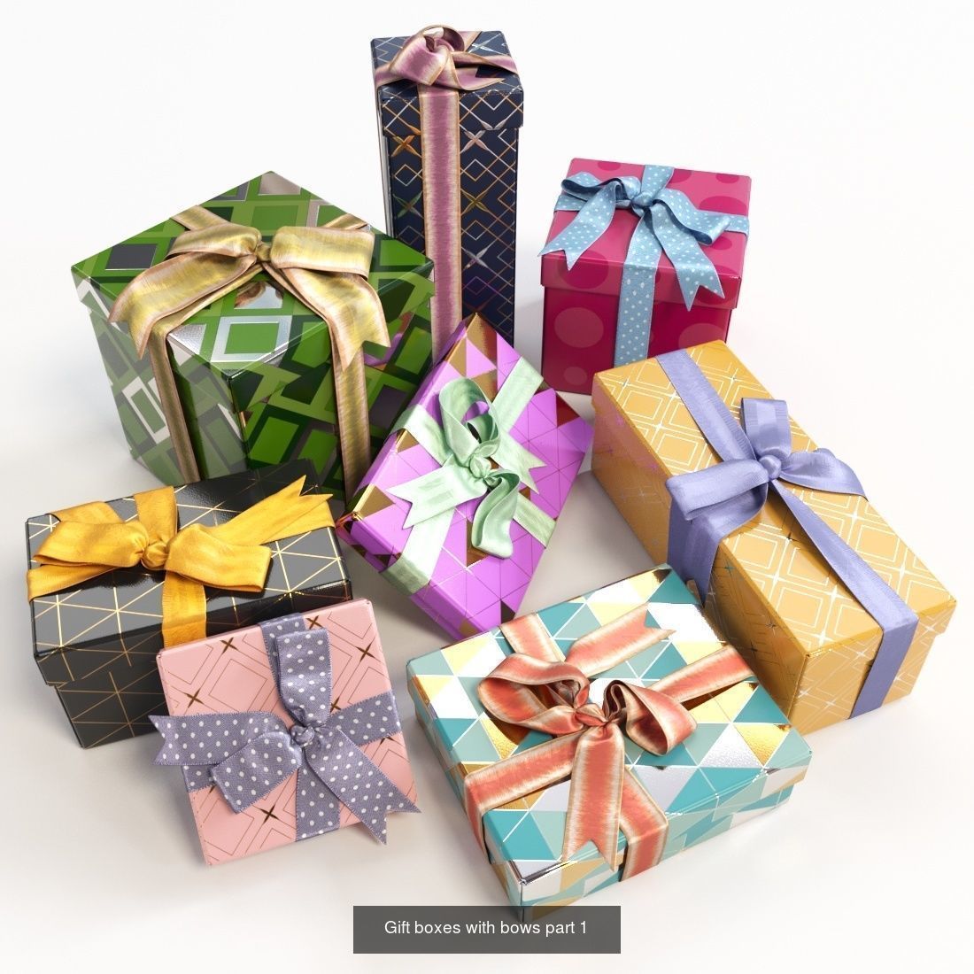 25 unique gift boxes with ribbons 3D Model Collection_2