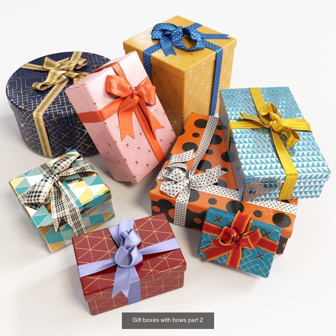 25 unique gift boxes with ribbons 3D Model Collection_3