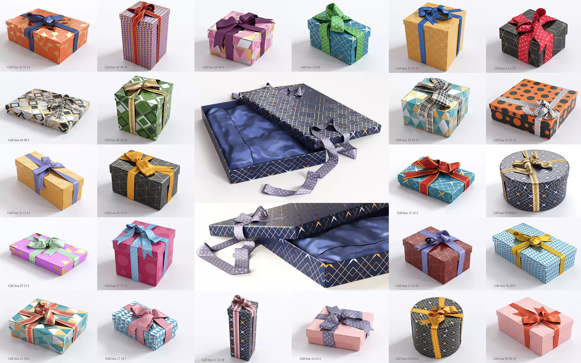 25 unique gift boxes with ribbons 3D Model Collection_0