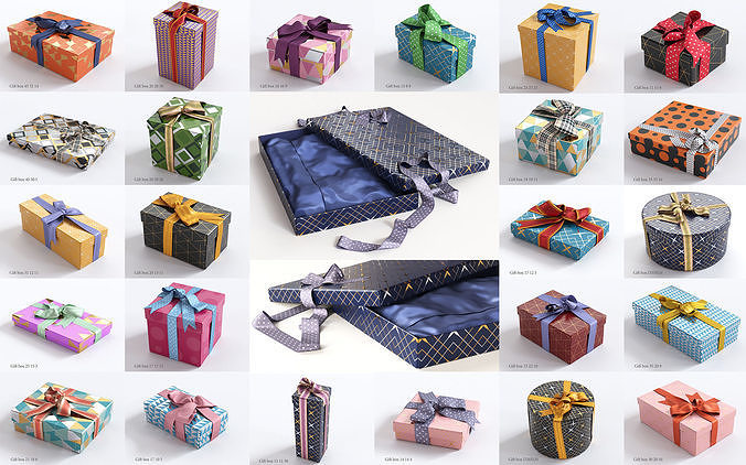 25 unique gift boxes with ribbons 3D Model Collection
