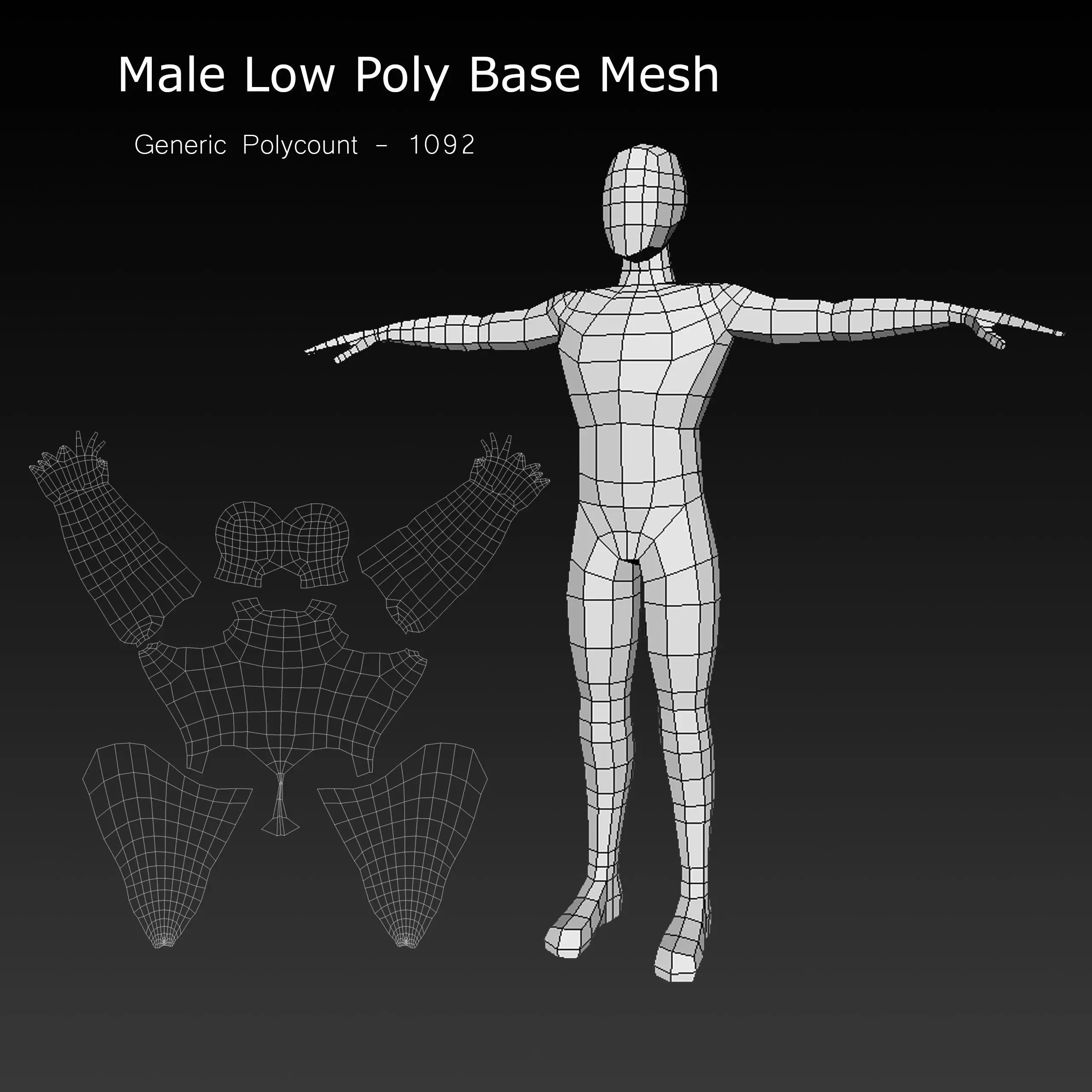 Human Male Low Poly Base Mesh Low-poly 3D model_0
