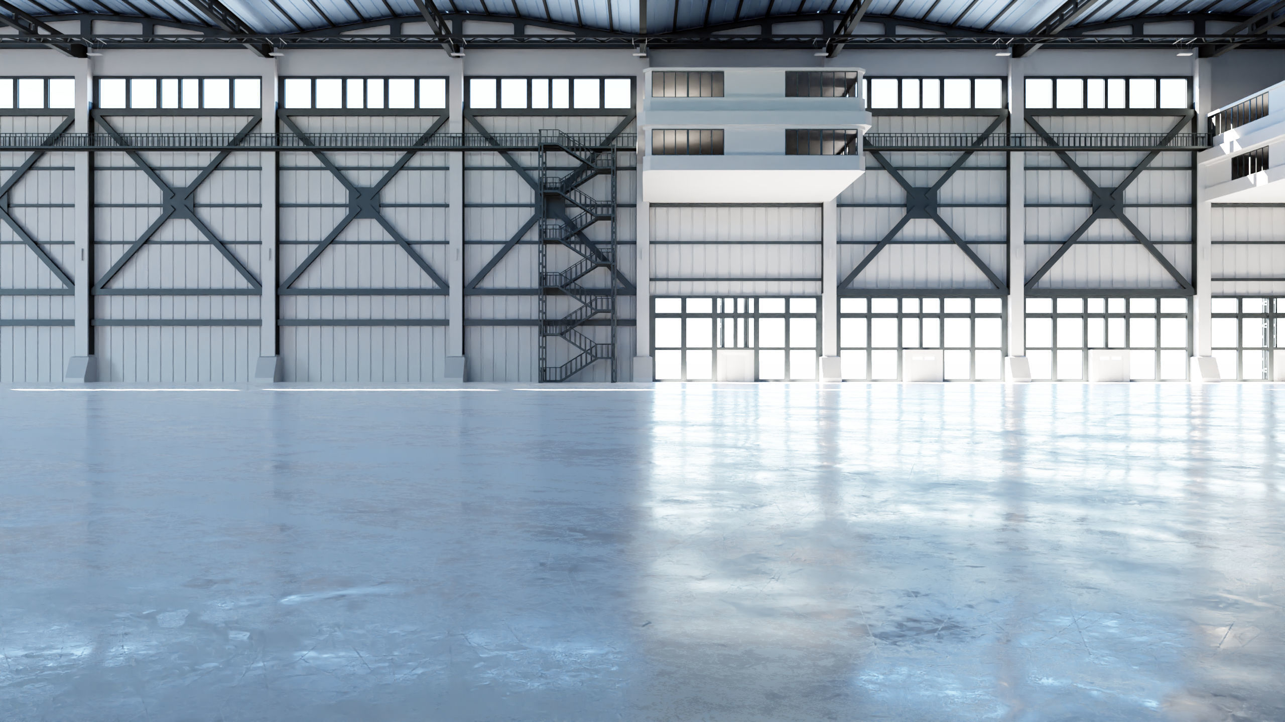 Industrial Hangar Hall Interior 3 Low-poly 3D model_7