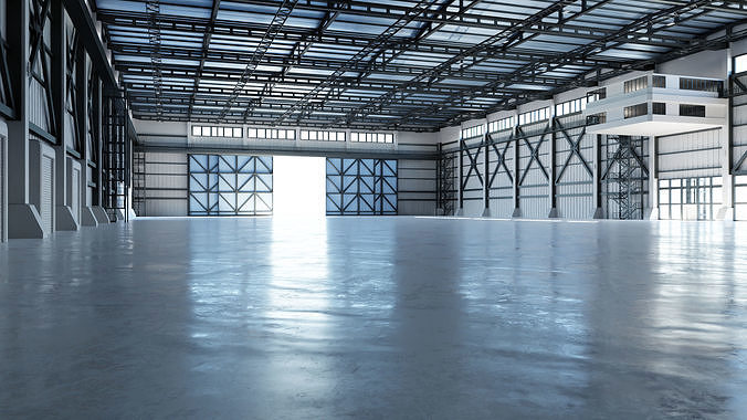 Industrial Hangar Hall Interior 3 Low-poly 3D model