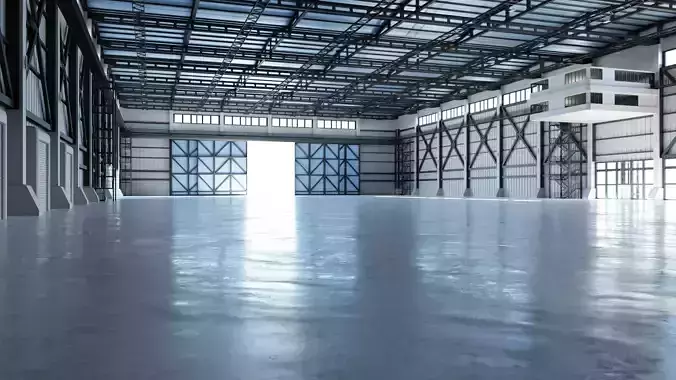 Industrial Hangar Hall Interior 3 Low-poly 3D model