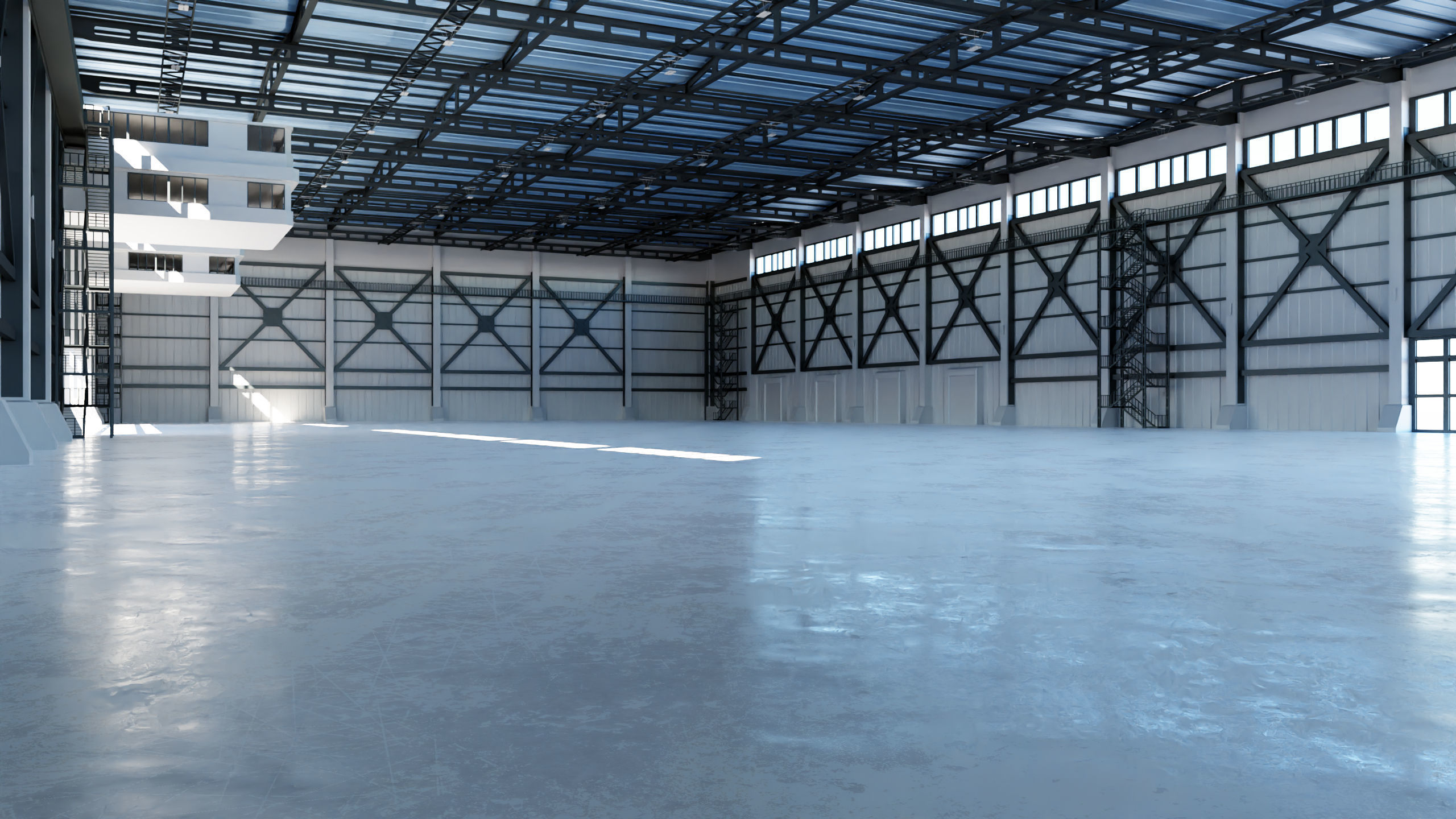 Industrial Hangar Hall Interior 3 Low-poly 3D model_4