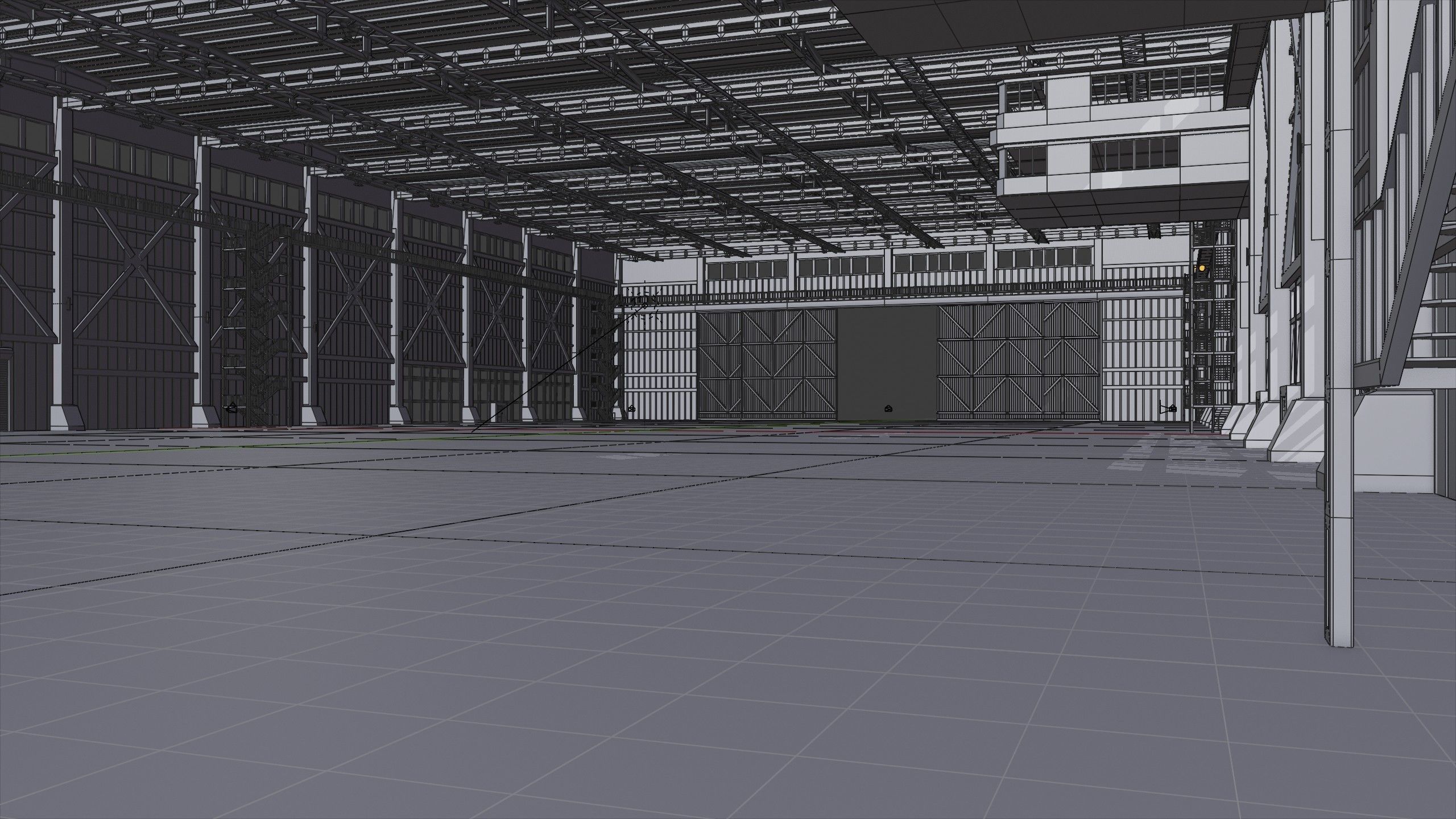 Industrial Hangar Hall Interior 3 Low-poly 3D model_12