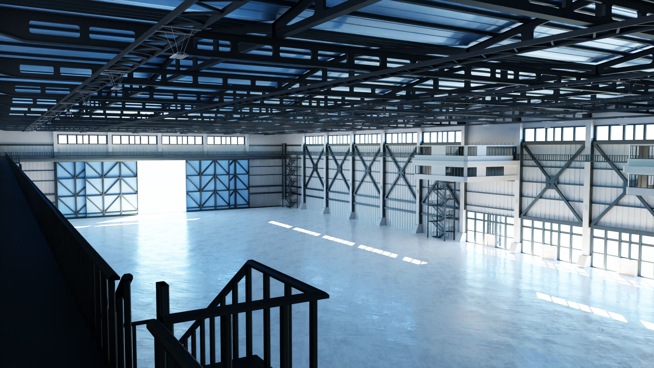 Industrial Hangar Hall Interior 3 Low-poly 3D model_8