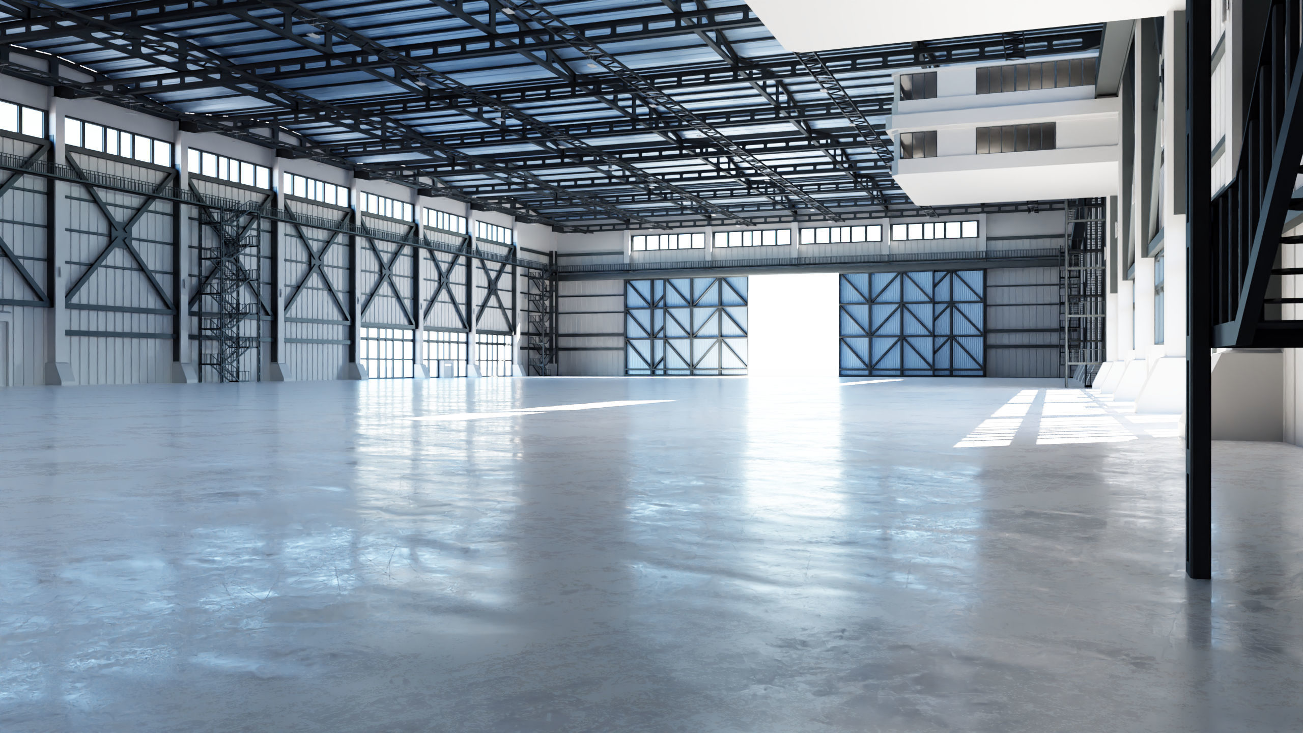 Industrial Hangar Hall Interior 3 Low-poly 3D model_2
