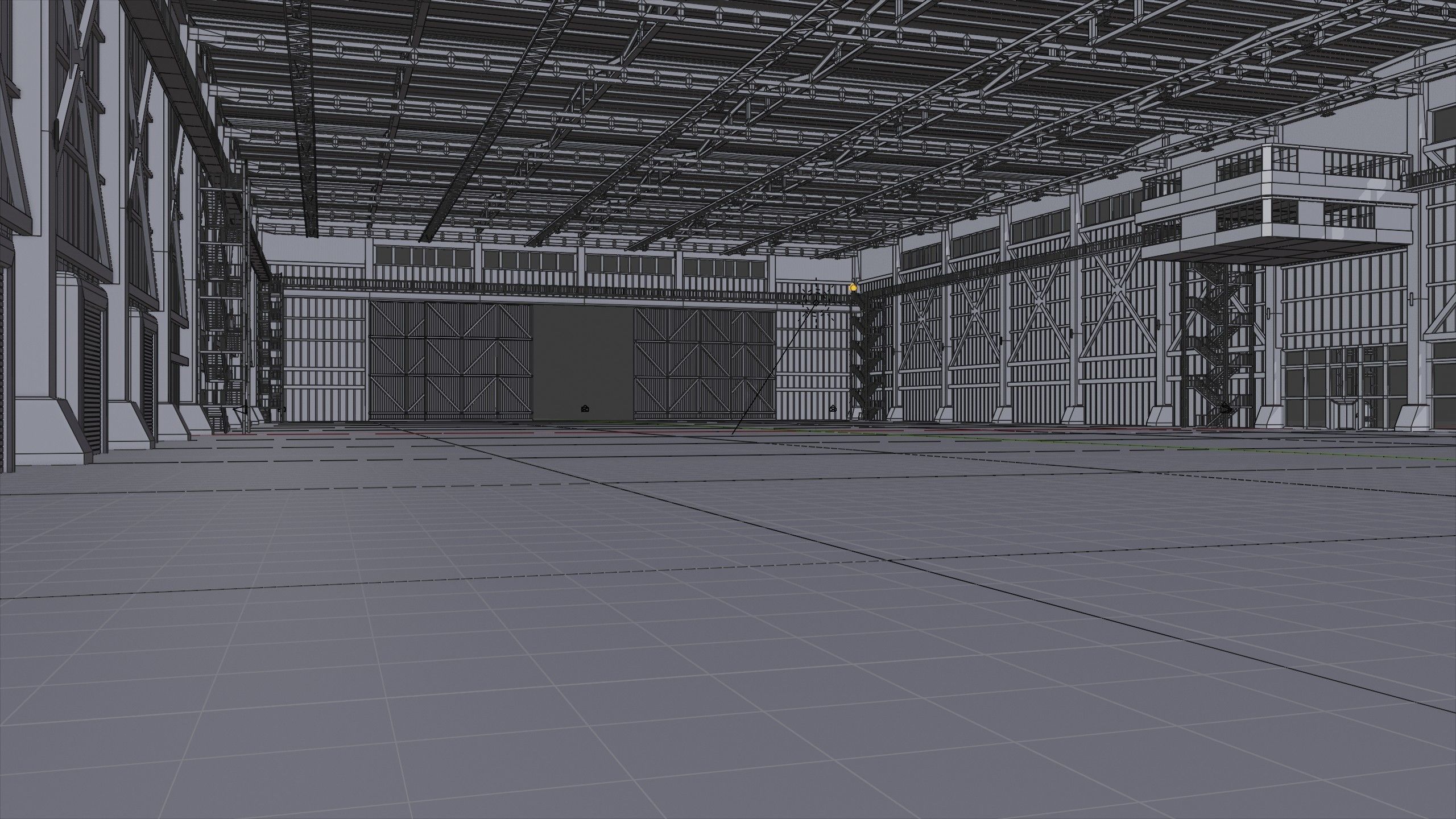 Industrial Hangar Hall Interior 3 Low-poly 3D model_10