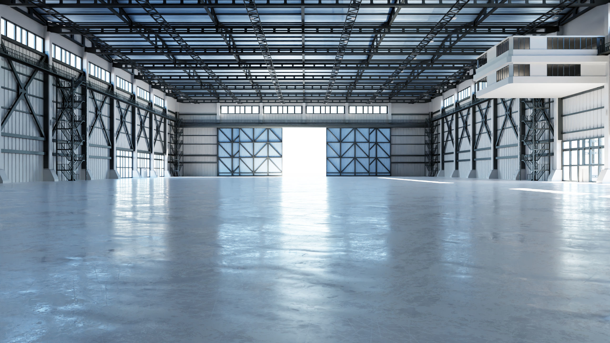 Industrial Hangar Hall Interior 3 Low-poly 3D model_1