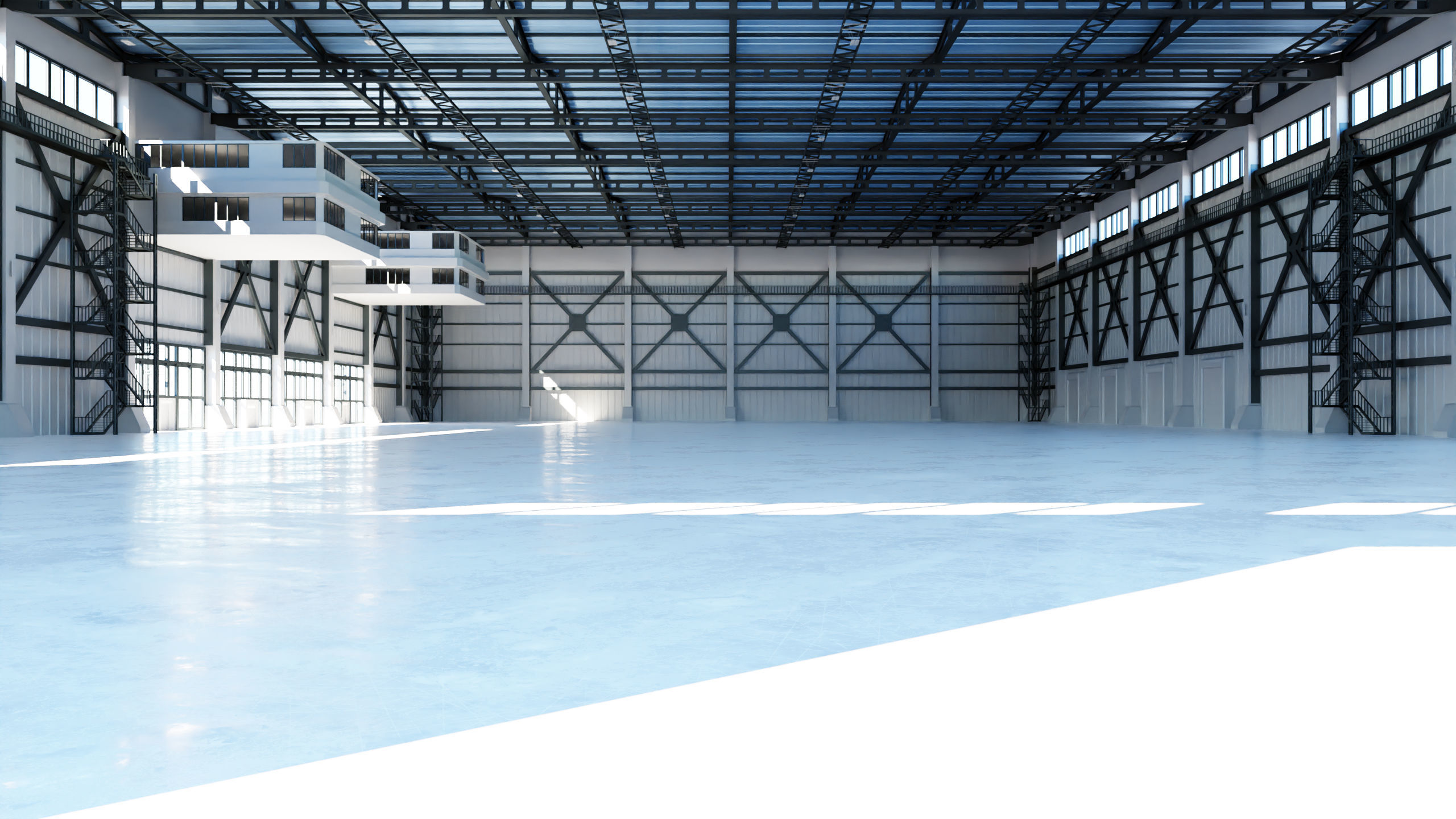 Industrial Hangar Hall Interior 3 Low-poly 3D model_5