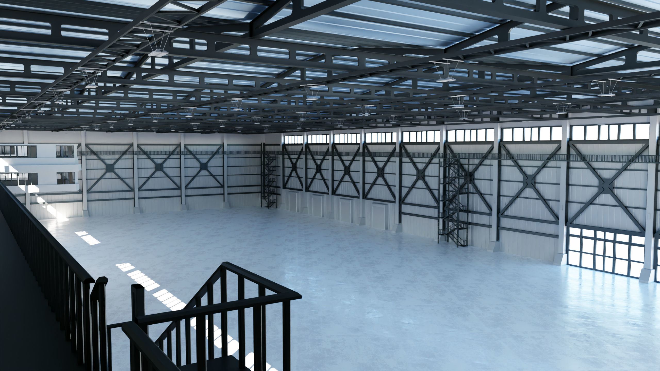Industrial Hangar Hall Interior 3 Low-poly 3D model_9