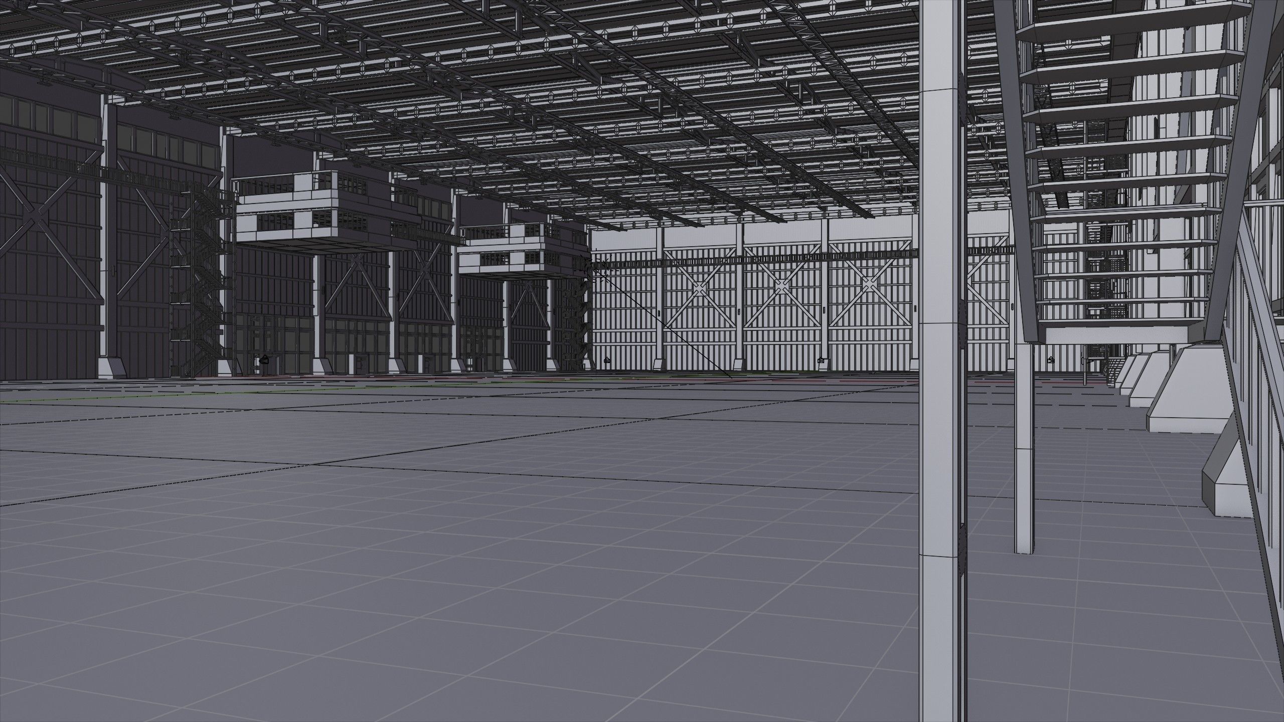 Industrial Hangar Hall Interior 3 Low-poly 3D model_16