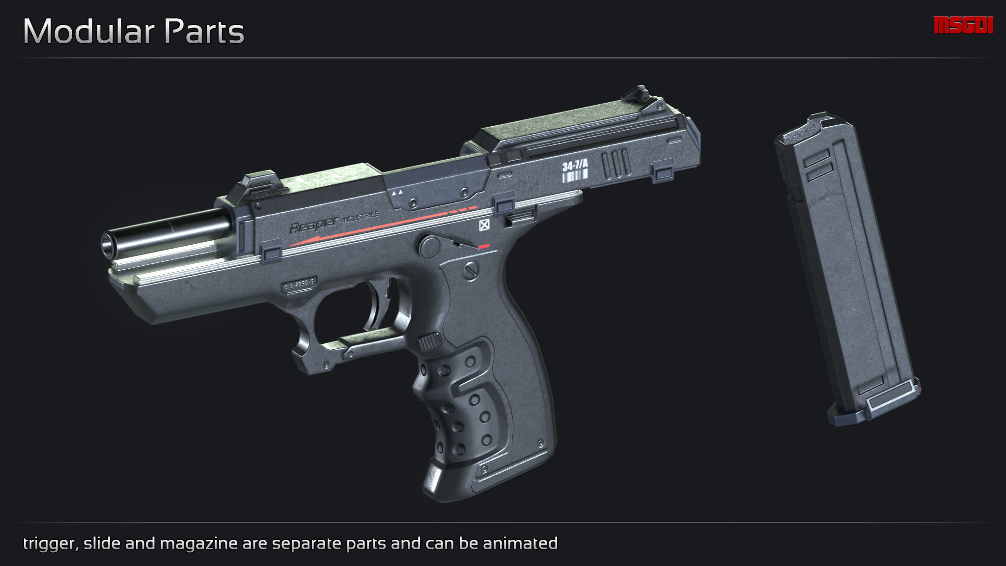 Scifi Pistol STN 33 Low-poly 3D model_1